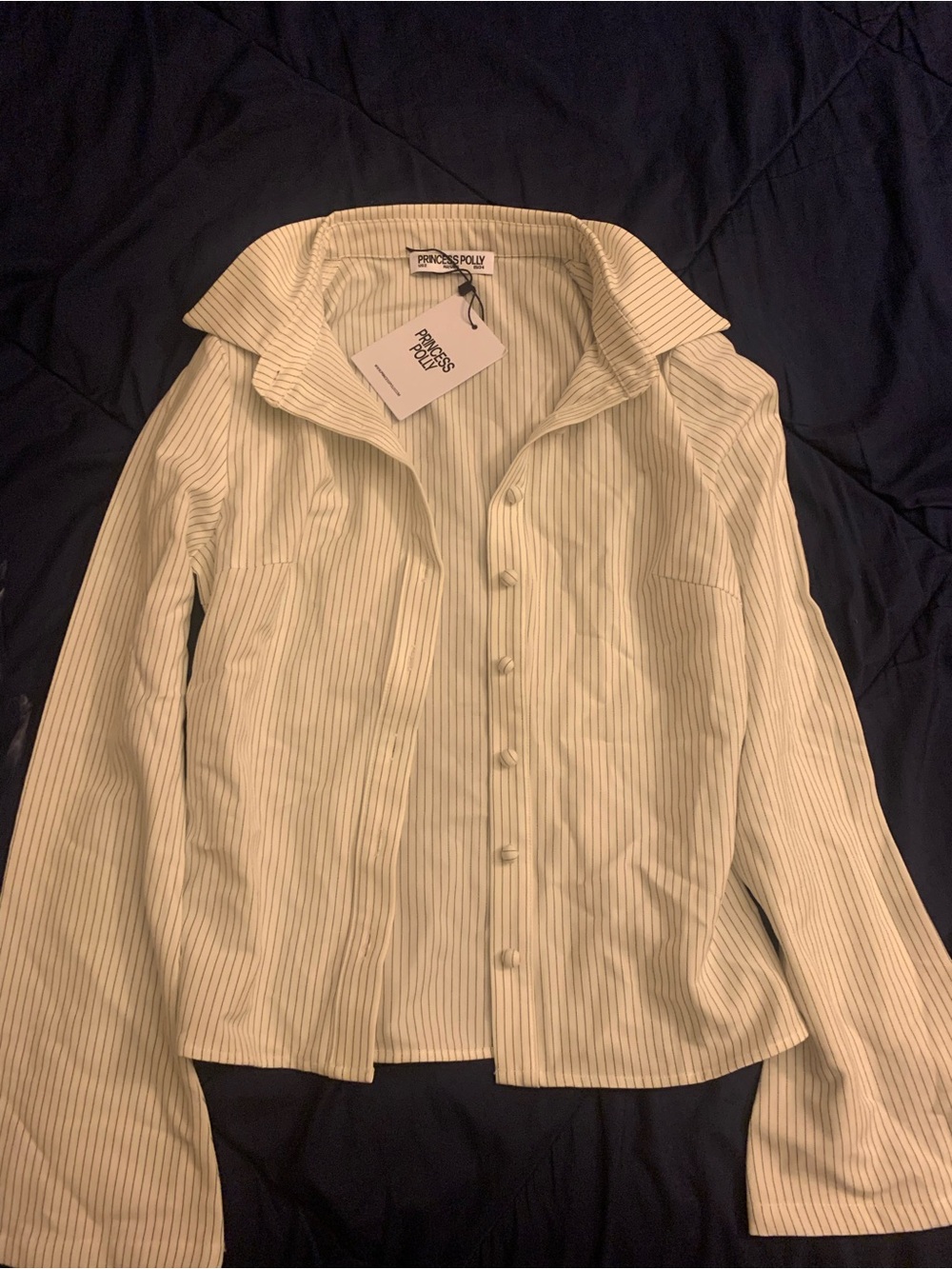 Princess Polly Cream Striped Button-Down Shirt